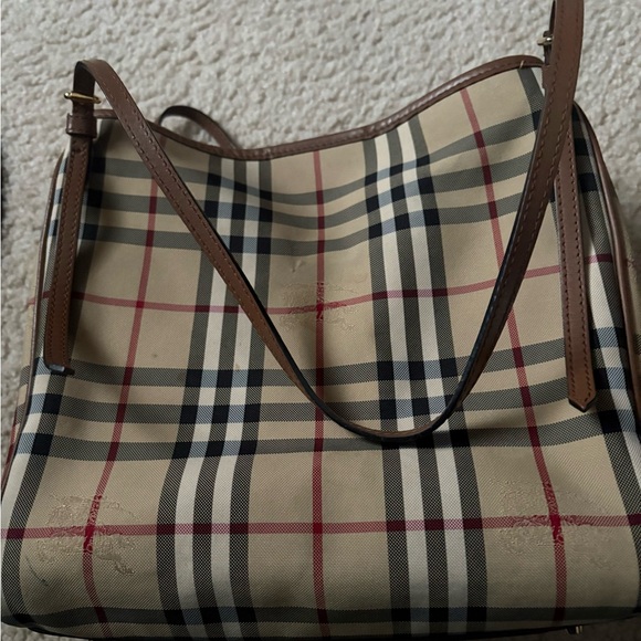 Burberry Handbags - Burberry Tan and Red Check Shoulder Bag